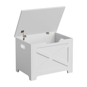 Farmhouse Style Wooden Storage Bench - 23.6" Chest with Safety Hinge, U-Shaped Handle, X-Shaped Design, 300 lbs