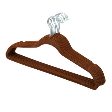Velvet Clothes Hangers (Pack of 10), Brown, by | Felt Hangers for Tops, Jackets, Dresses, and Pants | Contoured