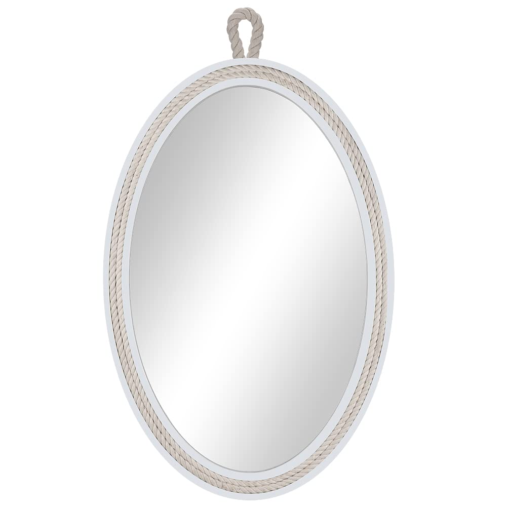 Oval Mirrors for Wall Decor Small White Nautical Rope Mirror Hanging Decorative Beach Coastal Mirror, 24''Lx16''W, Oval
