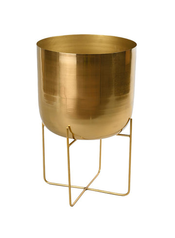 Modern Mid‐Century Metal Indoor Planter with Stand, Gold Planter Pot, Indoor Plants - Decorative Planter Holder, 14"