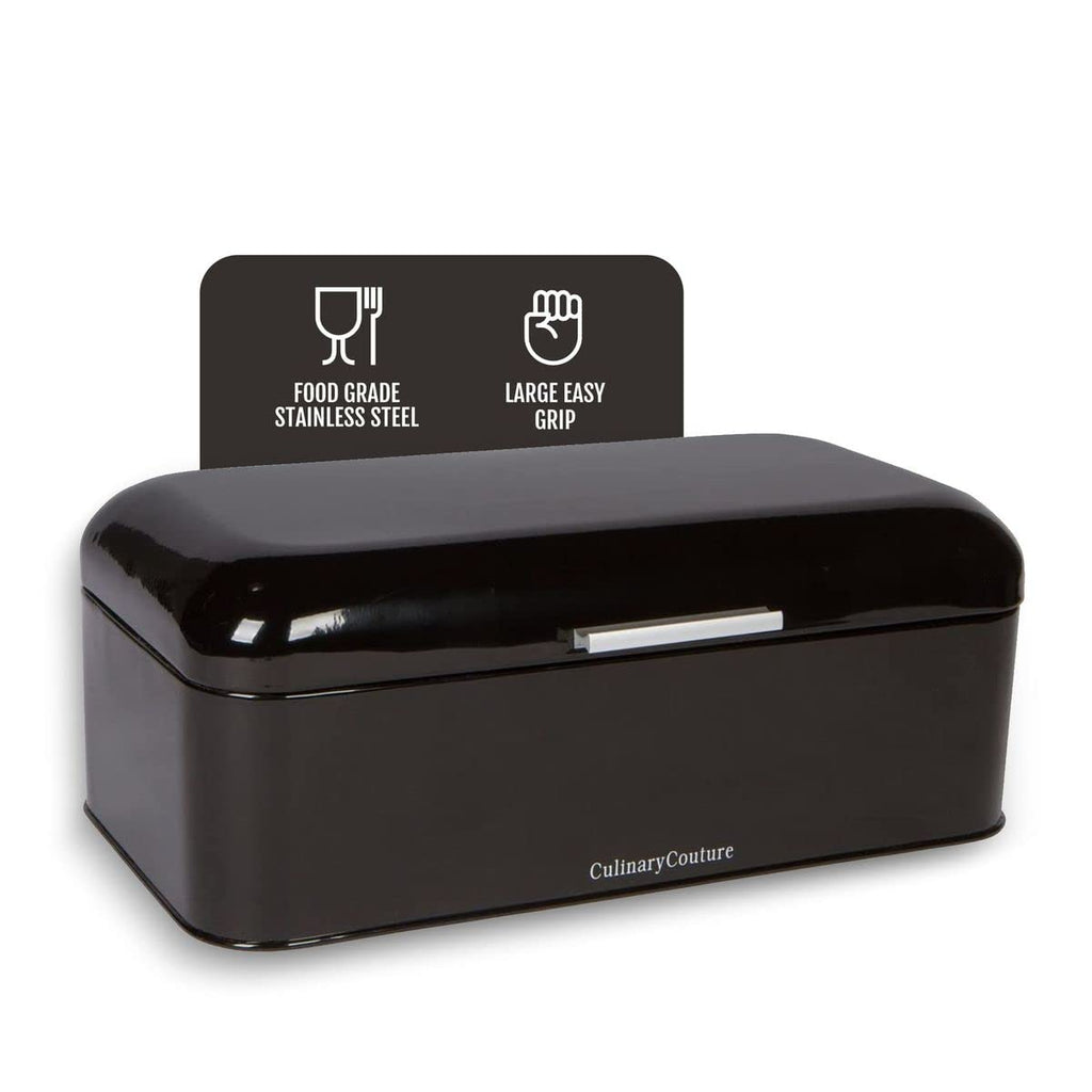 Bread Box - Extra Large Black Countertop 16" x 9" Holds 2 Loaves