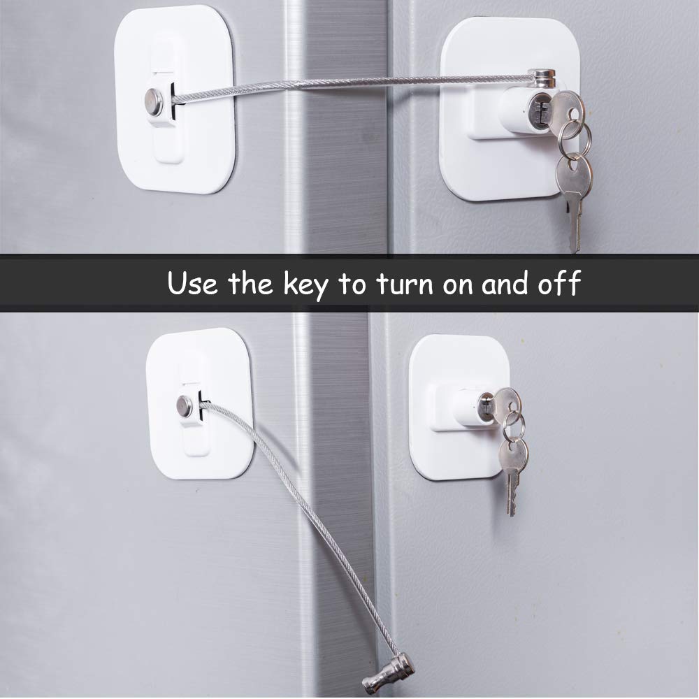 Fridge Lock,Refrigerator Locks,Freezer Lock with Key for Child Safety,Locks to Lock Fridge and Cabinets,White Fridge