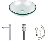 Bathroom Vessel Sink, Tempered Glass Vanity Round Bowl with Chrome Faucet and Pop up drain Set, Clear