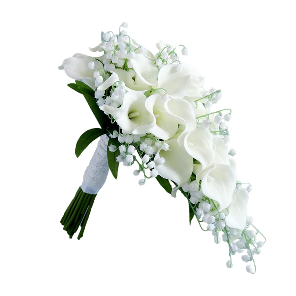 Wedding Bouquets for Bride, 10 Inch White Artificial Calla Lily