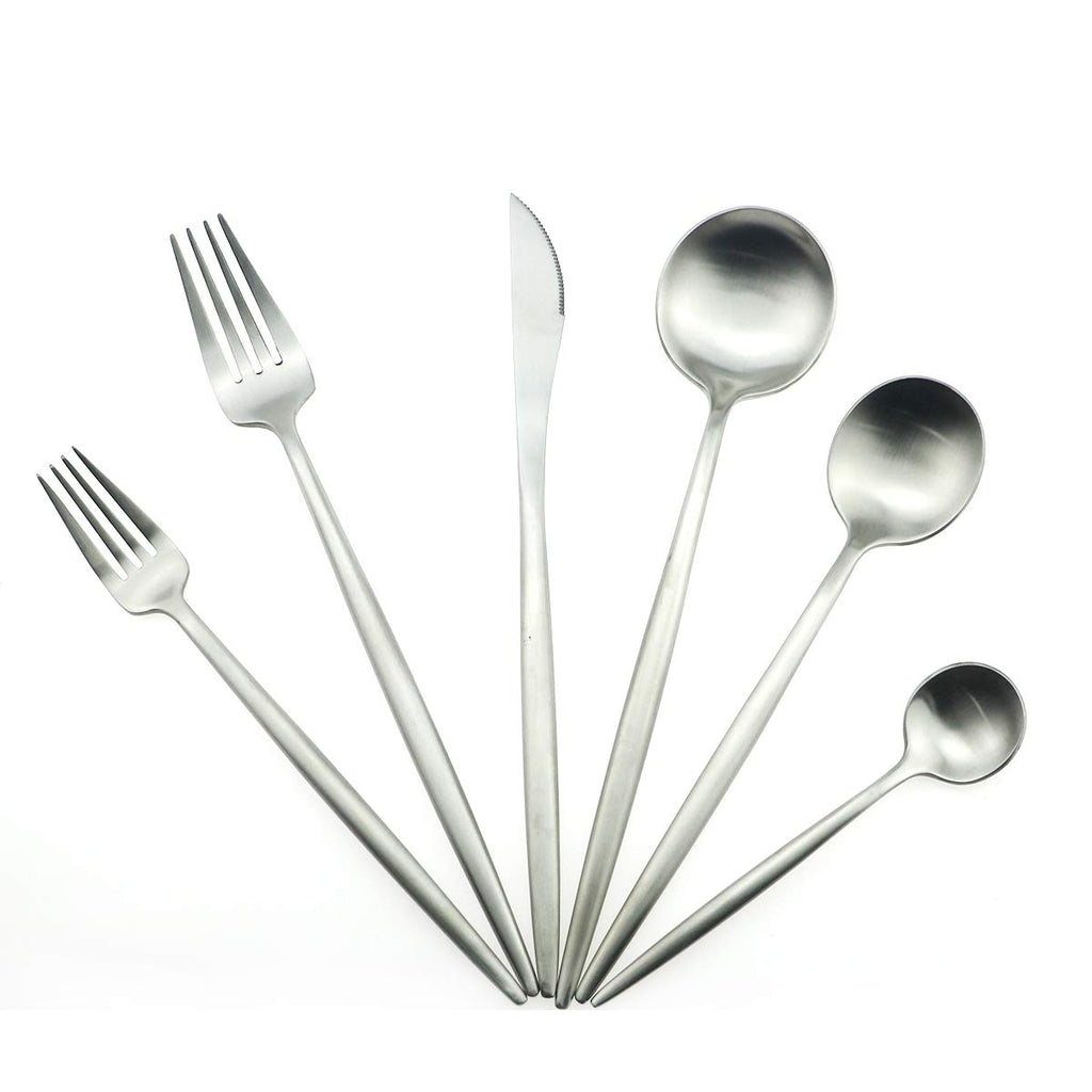 Luxury Silverware Royal Cutlery Set - 24 Pieces Flatware Set - Service For 4 Silver 18/10 Stainless Steel - Matte