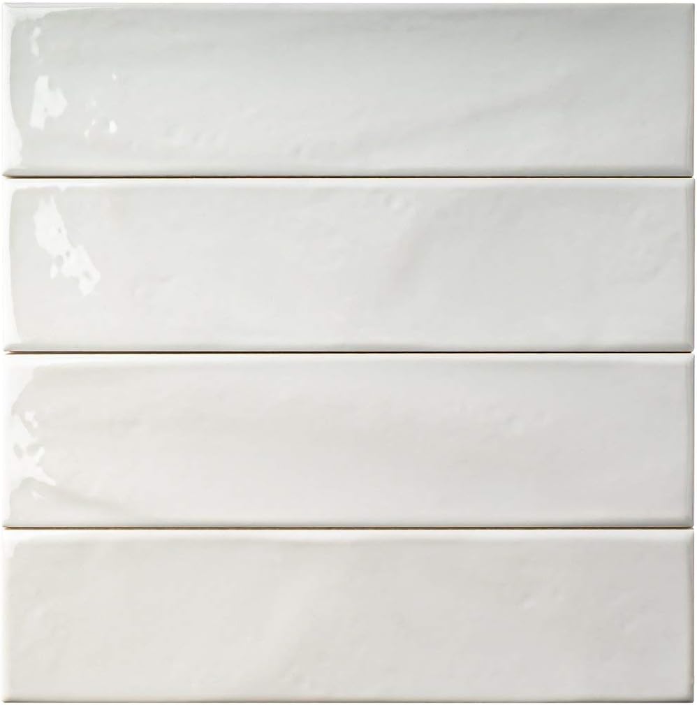 White Ceramic Subway Tile Handmade Gloss Finish 3 Inch X 12 Inch, Wall Tile, Kitchen and Bath Backsplash, Made in
