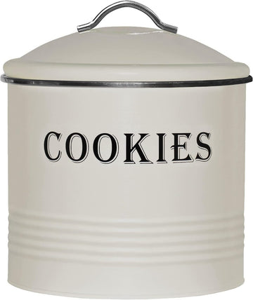 Vintage Cookie Jar - Airtight Counter Cookie Container, Ivory Tin with Lid for Gift Giving, Large Capacity