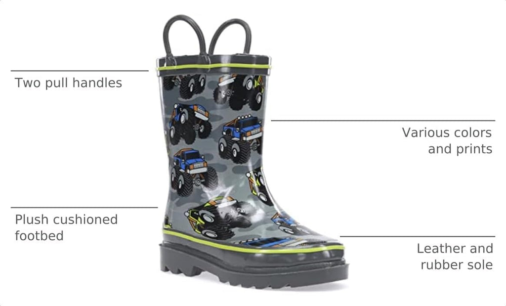 Chief Boys Waterproof Printed Rain Boot with Easy Pull On Handles