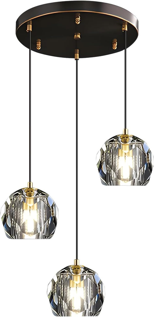 3 Light Cluster Pendant Lighting Black Crystal Chandelier Small Crystal Pendant Lights Kitchen Island Modern Hanging Light Fixture Gold Dining Room Light Fixtures Over Table A116-B0F8VW5DM2