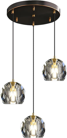 3 Light Cluster Pendant Lighting Black Crystal Chandelier Small Crystal Pendant Lights Kitchen Island Modern Hanging Light Fixture Gold Dining Room Light Fixtures Over Table A116-B0F8VW5DM2
