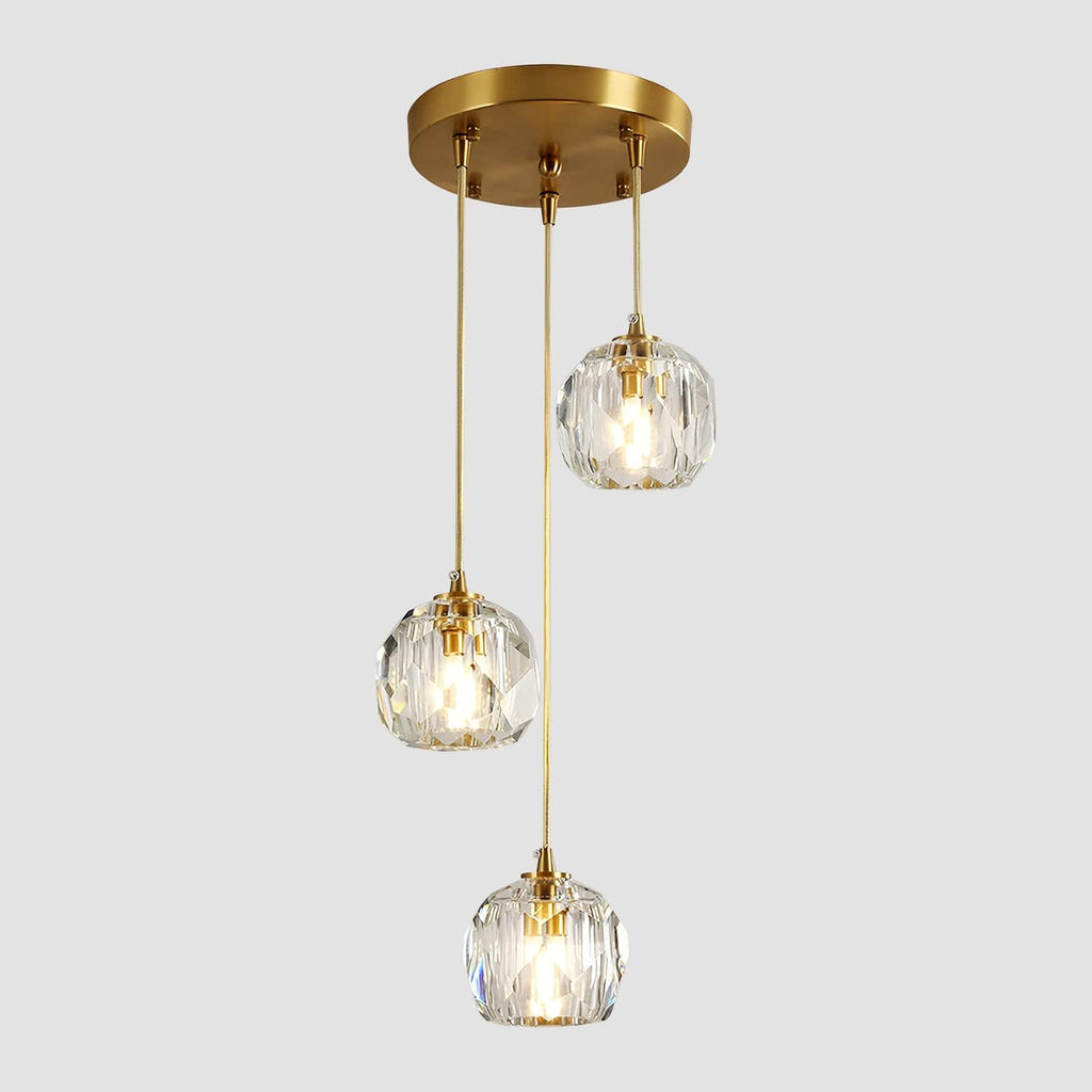 3-Light Cluster Pendant Lighting Crystal Chandelier Gold Hanging Pendant Light Fixture Mid Century Modern Multi Light Pendant Lighting for Dining Room Kitchen Island Bedroom A116-B09K3Q7R99
