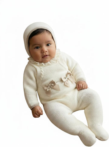 Piece Knitted Romper Set Sweater Hat Infant Boys Girls Overalls Soft Outfit Long Sleeve - Made in Spain