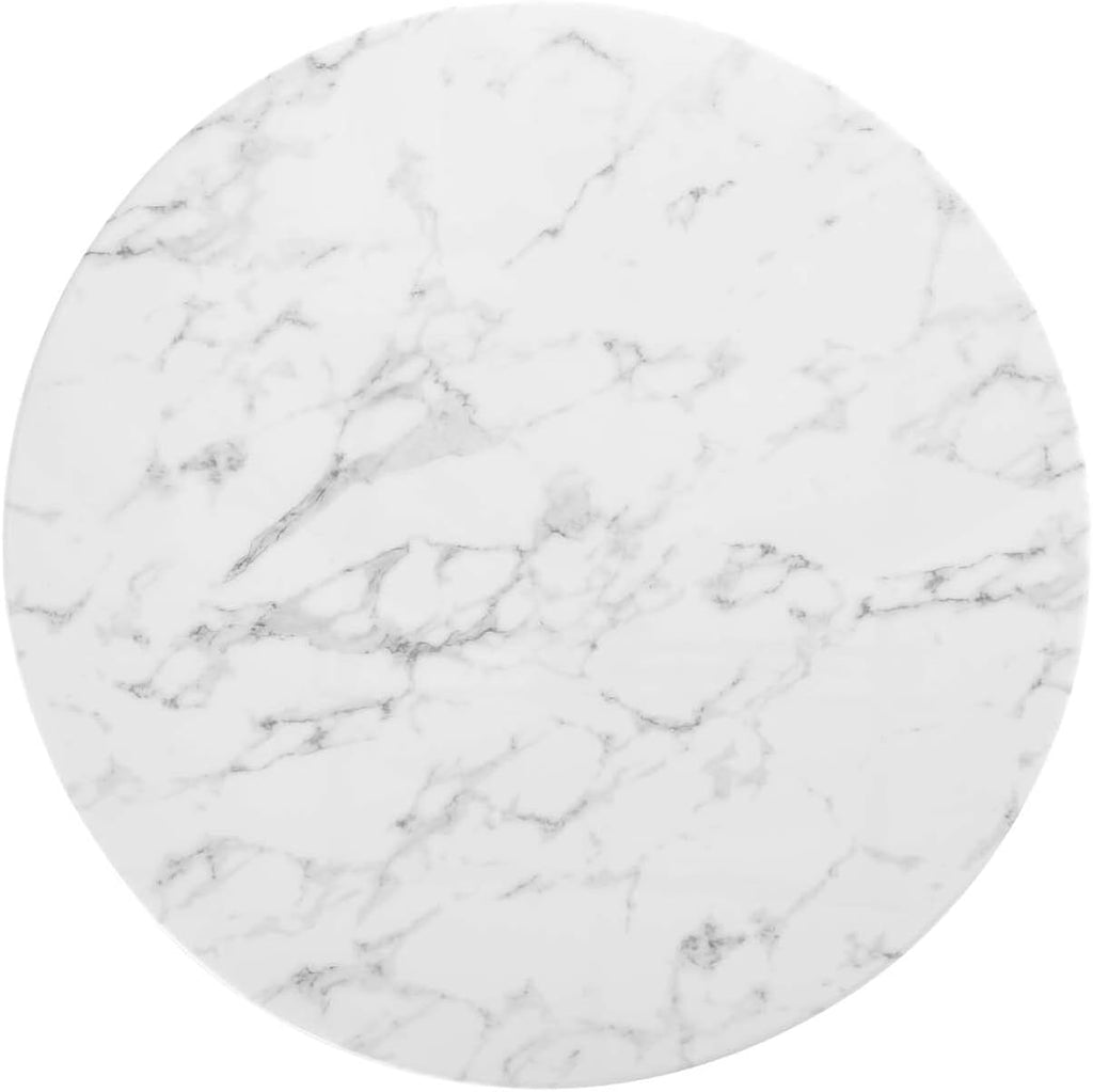 Inspired Saarinen Style Tulip Round Pedestal Dining Table — White Base / Artificial Marble Top, 40″ Round
