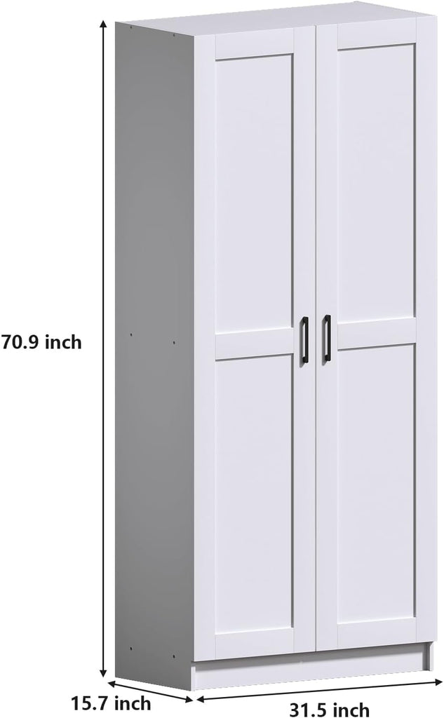 White Tall Kitchen Pantry Cabinet Organizers and Storage with Doors and Adjustable Shelves,Wood Large Gabinetes Para