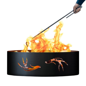 Antlers Unpainted 12 in. Tall 37 in. Diameter Outdoor Fire Ring with Fire Poker - 37 x 37 x 12 in.