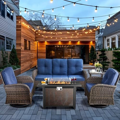 5-Piece Wicker Outdoor Patio Furniture Set - Fire Pit for Backyard, Garden & Porch