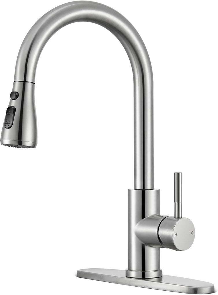Kitchen Faucets with Pull Down Sprayer, Brushed Nickel High Arc Single Handle Stainless Steel Sink Faucet for 1 or 3