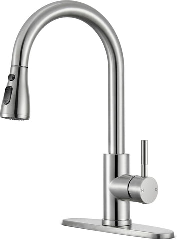 Kitchen Faucets with Pull Down Sprayer, Brushed Nickel High Arc Single Handle Stainless Steel Sink Faucet for 1 or 3