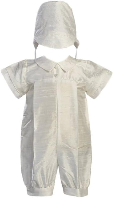 Boy's Christening Silk Set - Boys Christening Clothing Outfits and Bonnet Set - Infant 6 Months White