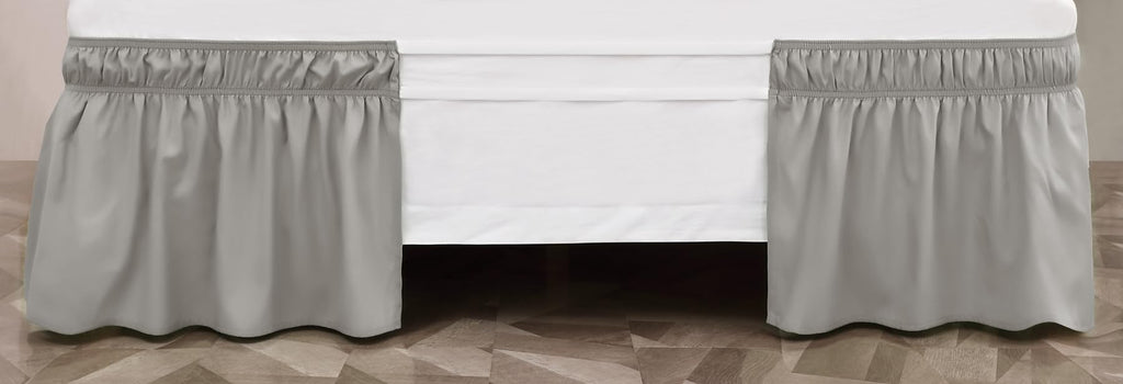 Gray Bed Skirt for Queen Size Bed, 21 Inch Tailored Drop, Fitted with Elastic Belt, Convenient to Use Without Lift
