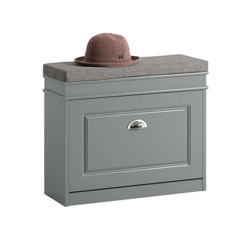 Grey Hallway Shoe Bench, Narrow Shoe Rack with Adjustable Shelf, Small Shoe Cabinet with 1 Flip-Drawer and Seat