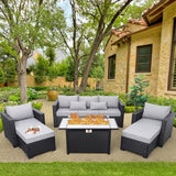 6-Piece Outdoor Patio Furniture Set - Fire Pit | Grey for Patio, Garden & Porch