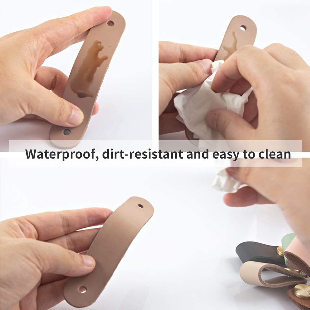 2Pcs Genuine Leather Dress Drawer Pull Loop Cupboard Handles Mordern Cabinet Knobs with Screws Kitchen Living Room