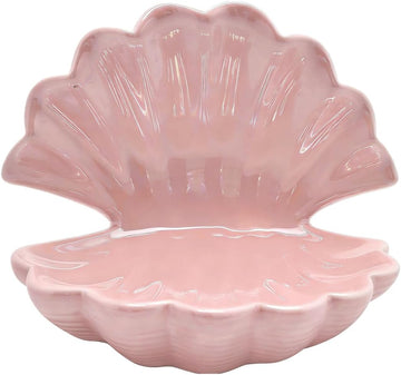 Ceramic Seashell Jewelry Tray Ring Dish - Pink Decorative Bowl for Vanity Dresser, Coastal Trinket Dish Holder