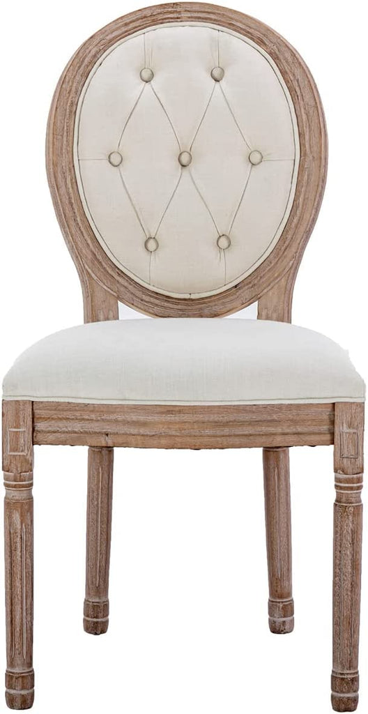 French Country Dining Chairs Set of 4, Farmhouse Dining Chairs with Round Button Back, Solid Wood Legs, French Dining