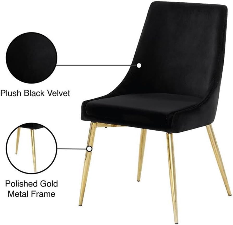 Modern, Contemporary Velvet Upholstered Dining Chair with Sturdy Metal Legs, Set of 2, 19.5" W x