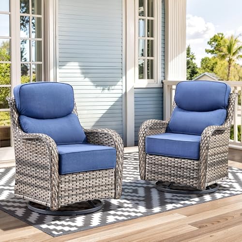 2-Piece Outdoor Patio Furniture Set - Swivel with Thick Cushions for Patio, Garden & Porch