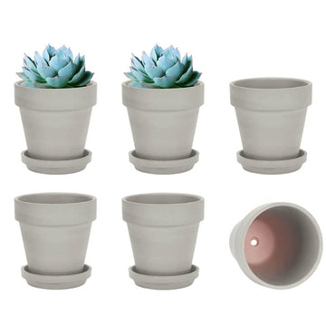 5 Inch Grey Terracotta & Clay Pots with Saucer, 6 Pack