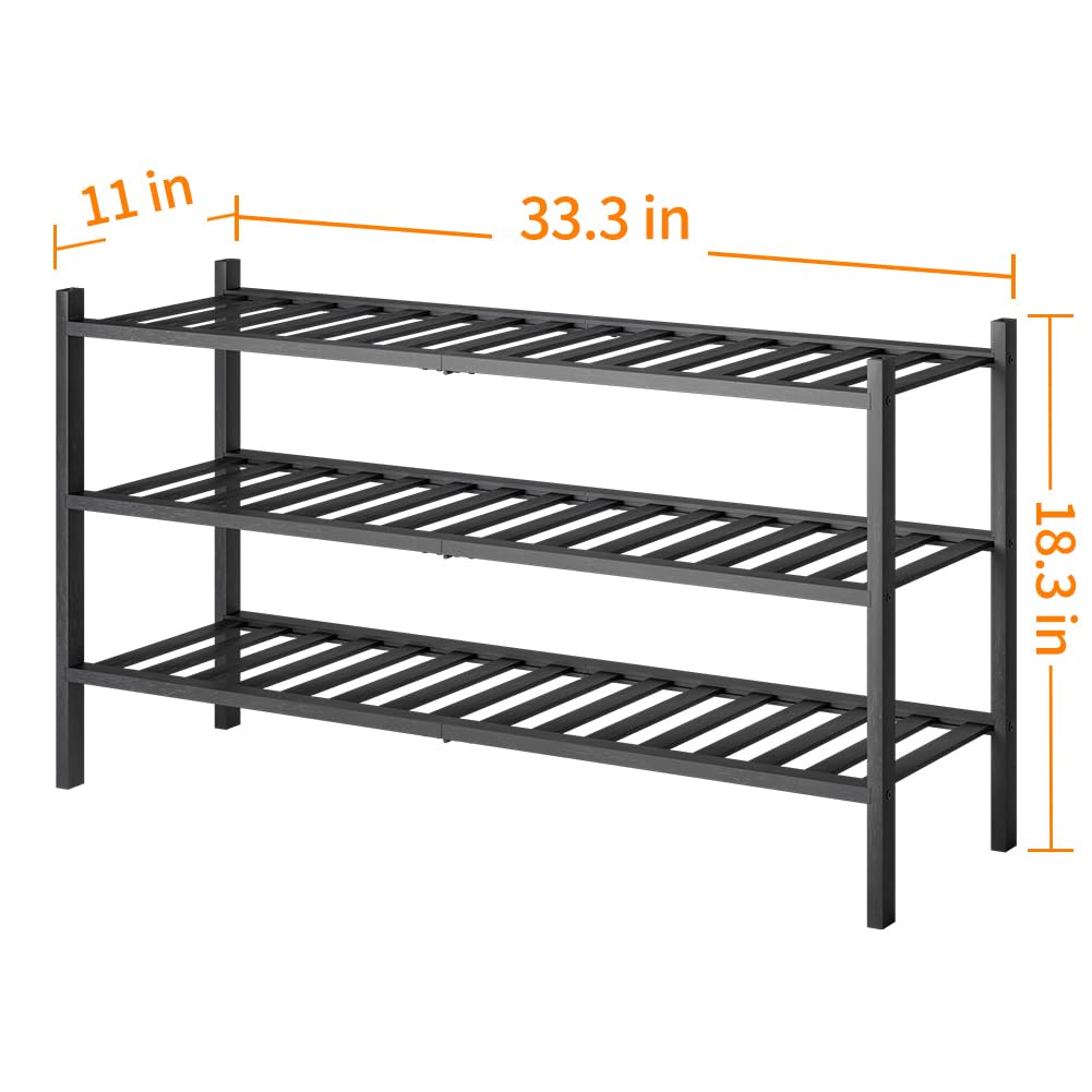 Long Shoe Rack, Bamboo Stackable Shoe Shelf Storage Organizer, Shoe Stand for Closet, Entryway and Hallway (Black