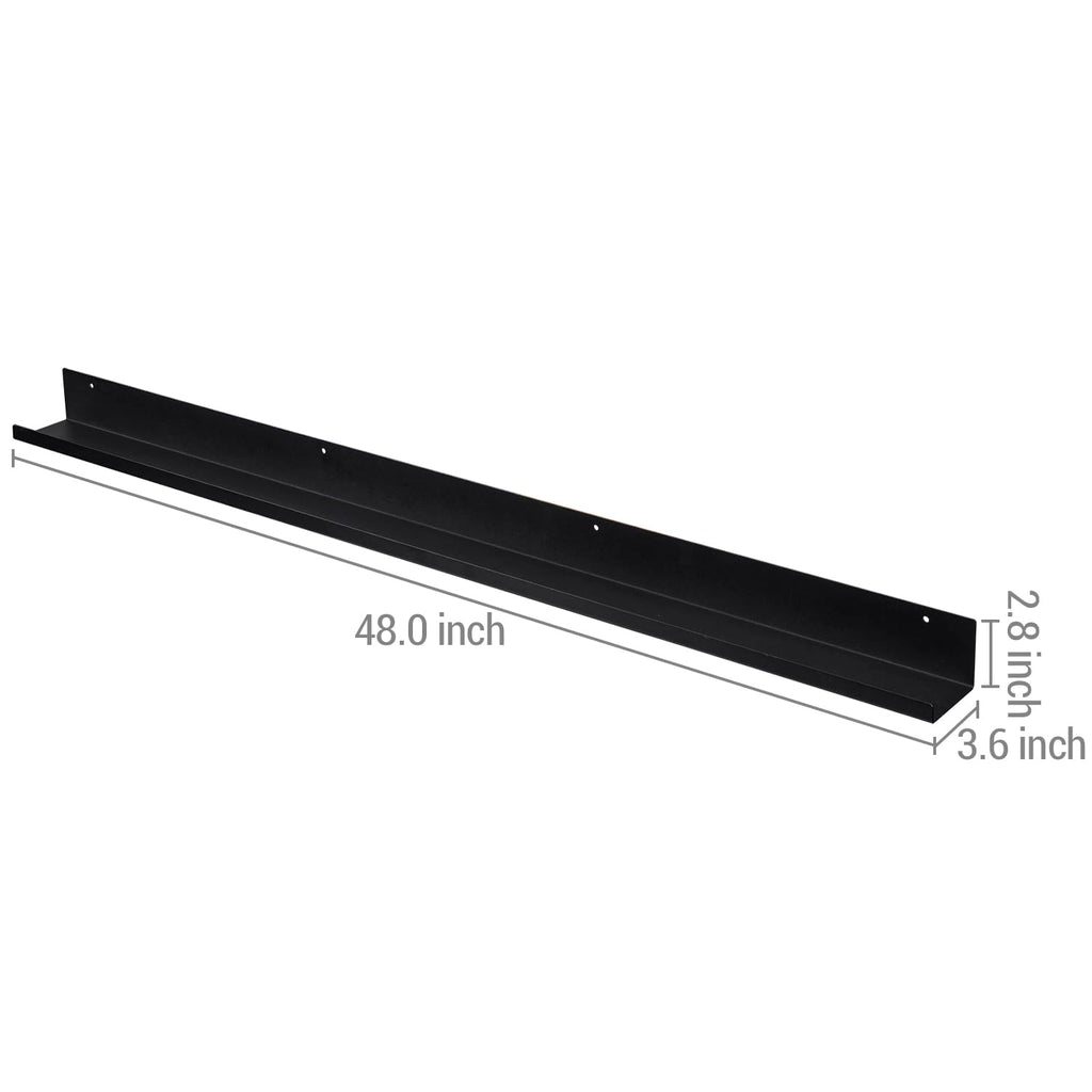 48 Inch Floating Picture Ledge Shelf, Black Metal Wall Mount