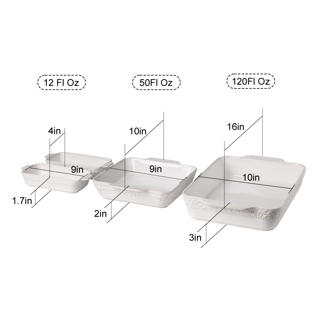 Ceramic Bakeware Set of 4, Casserole Dishes for Oven, Rectangular Baking Dish with Handles, Lasagna Pans Deep for