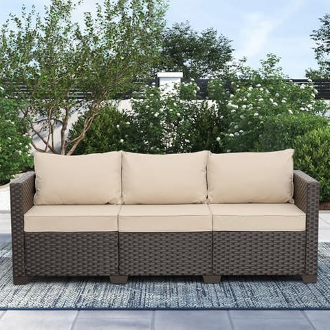 Wicker Outdoor Patio Furniture Set | Khaki for Patio, Garden & Porch