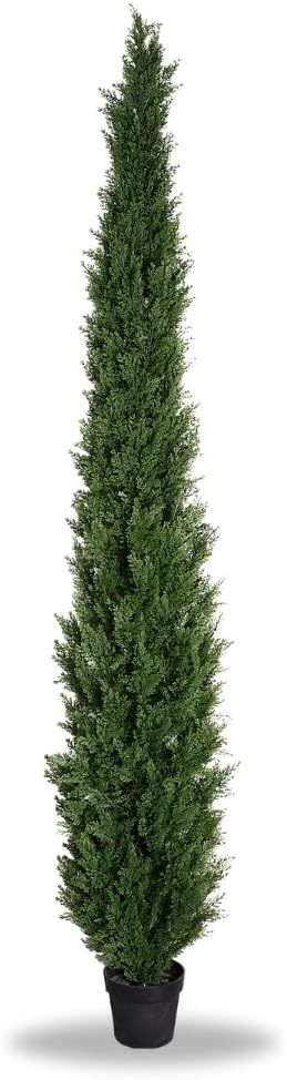 8 Feet Pre-Potted Evergreen Outdoor Artificial Cedar Tree for Front Porch Decor, Outdoor Entryway Decor Fake Tree