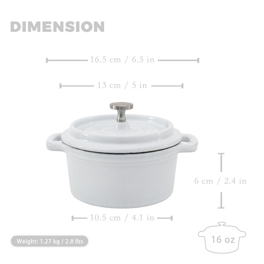 Mini Cocotte 16 oz Mini Dutch Oven 0.5 qt. Cast Iron Garlic Roaster for Oven Garlic Confit Pot Ramekins with Lids