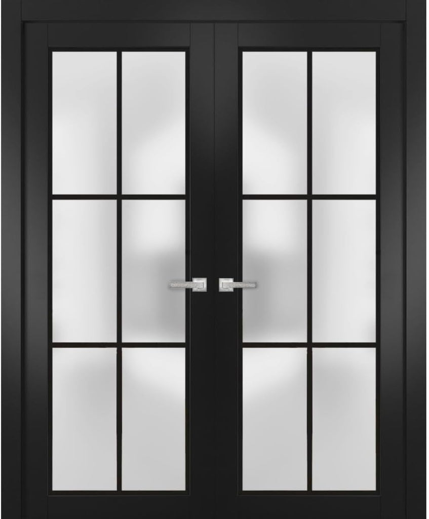 Planum 2122 | Double Swing Interior French Doors with Glass with Frosted Glass, Solid Wood, Hardware