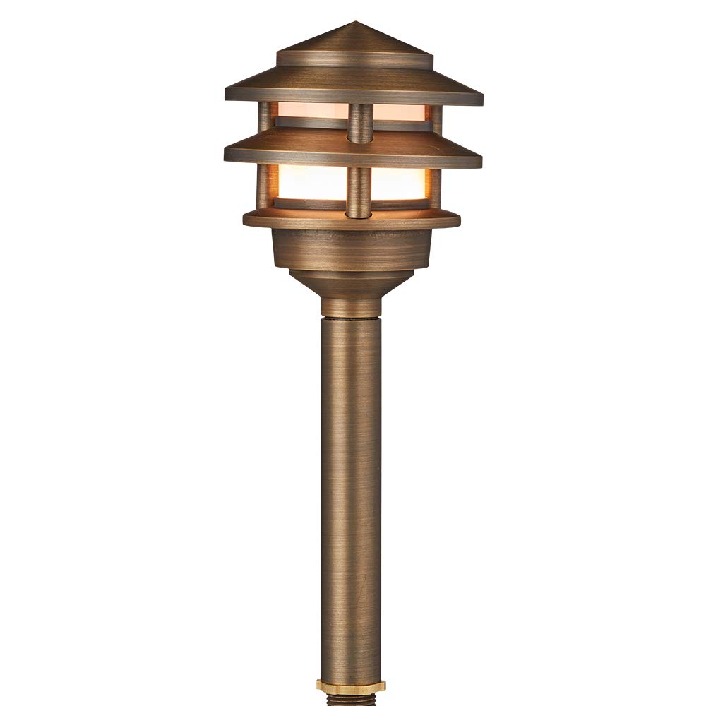 12V 3-Tier Brass Pagoda LED Path Light 4-Pack Expansion Kit (Bronze)