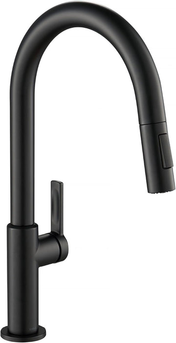 Matte Black Single Handle Pull Down Kitchen Faucet KPF-2820MB | Wear-resistant matte black finish, brass body with