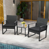 3-Piece Wicker Outdoor Patio Furniture Set - Bistro | Black for Patio, Garden & Porch
