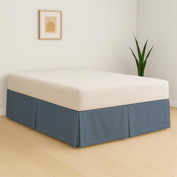 Split Corner Bed Skirt Twin 18 Inch Drop - 100% Microfiber - Platform Style, Lake Blue Solid, 3-Sided Pleated