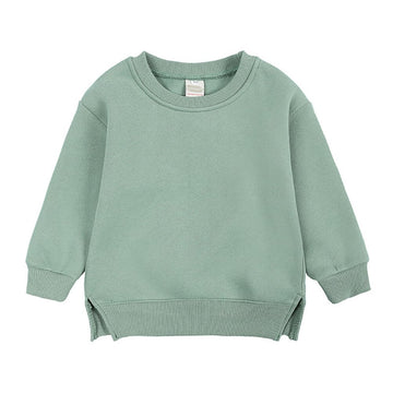 Toddler Baby Boy Girl Fleece Pullover Sweatshirt Solid Color Crewneck Blouse Shirt Tops Warm Fall Winter Clothes