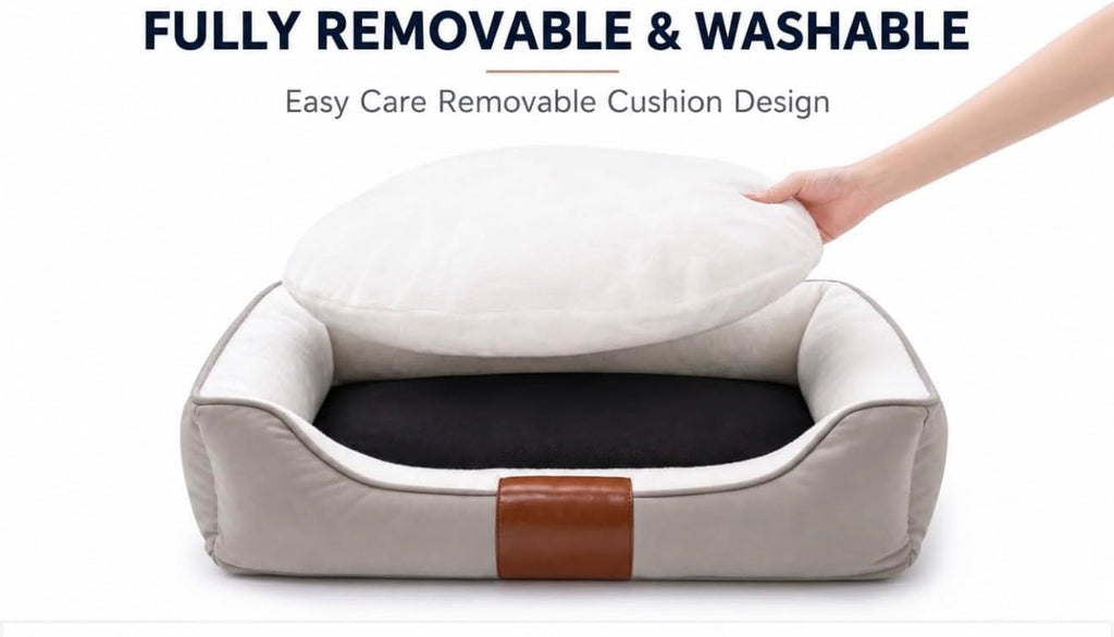 Luxury Orthopedic Dog Bed, x-Large, Canvas Exterior with Leather Accent, Plush Interior, Machine Washable, Waterproof
