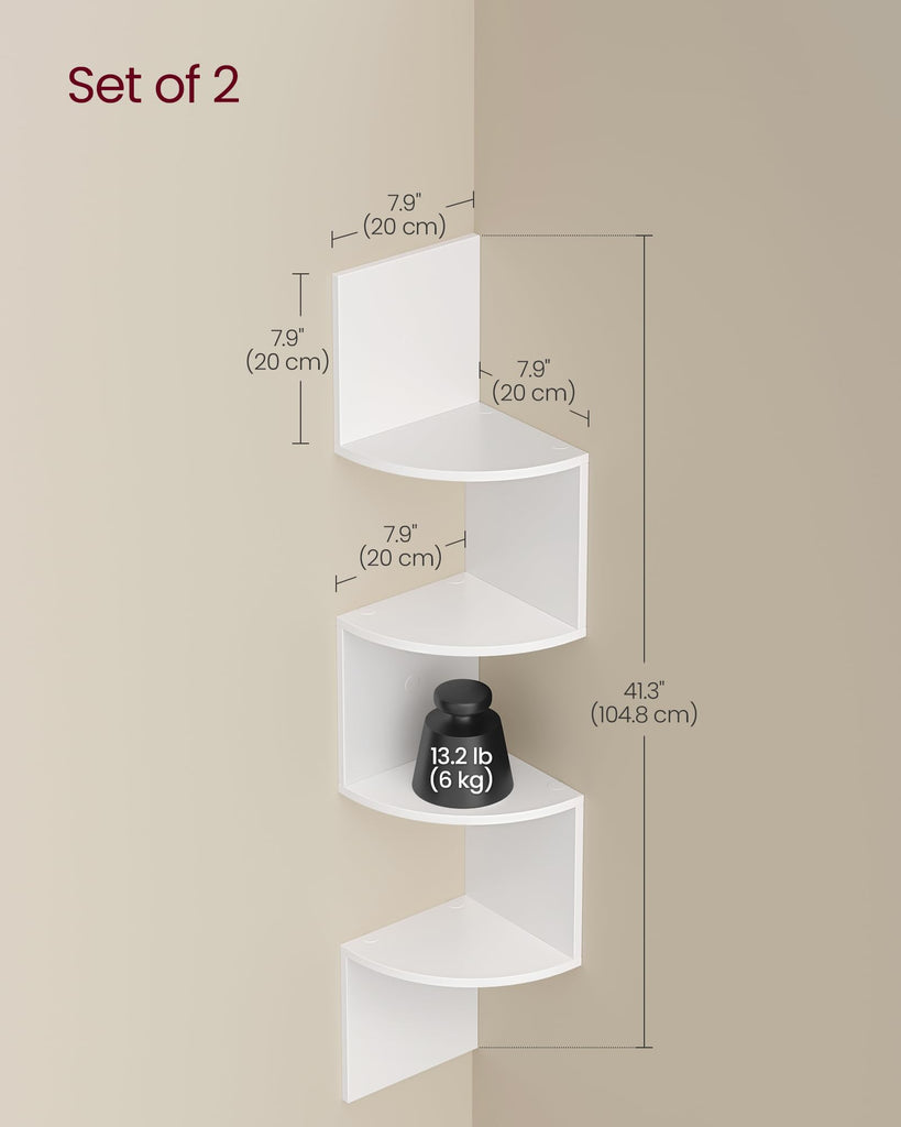 Set of 2 Corner Shelves Wall Mount, 4-Tier Floating Bookshelves