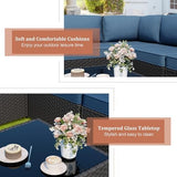 5-Piece Wicker Outdoor Patio Furniture Set - Conversation | Aegean Blue with Thick Cushions for Backyard, Garden & Porch