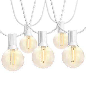 White Outdoor String Lights, 48FT White Patio Lights with 25 G40 Shatterproof LED Bulbs(1 Spare), Waterproof Hanging
