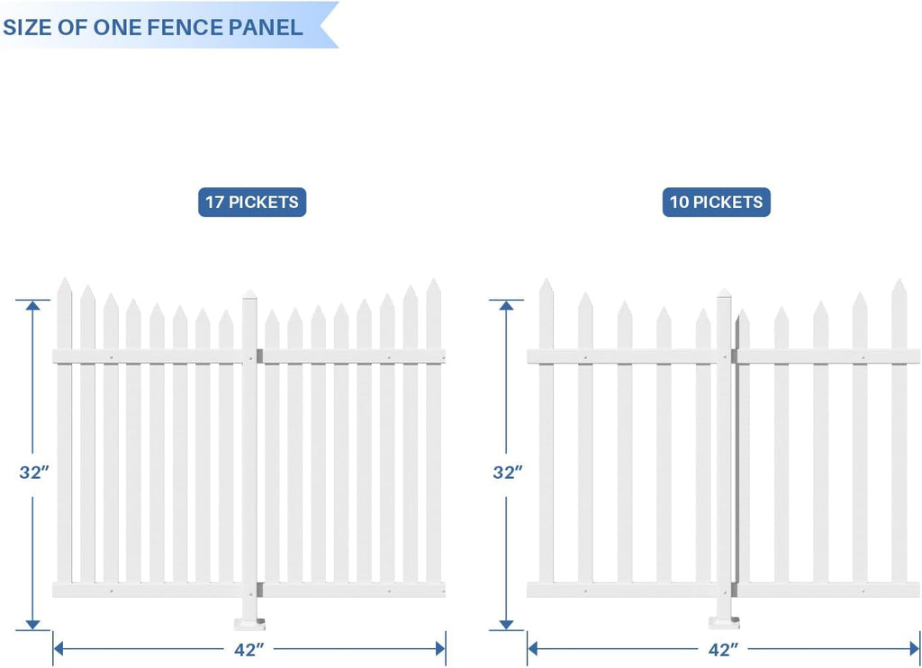2 Sets 36" H x 84" L Vinyl White Picket Fence Panels No Ground Spike Decorative Fencing for Pool Garden Backyard