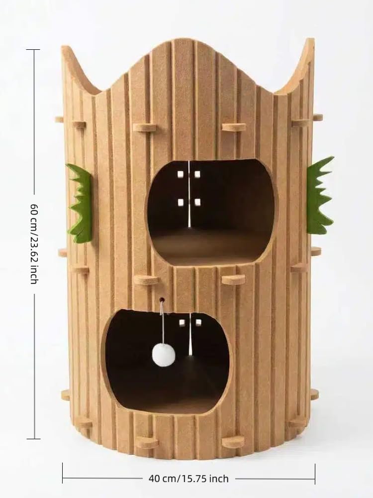 2-Tier Felt Cat House Thickened Felt Cat Cave House with Hanging Toy Ball, Enclosed Sleeping Nest for Cats, Indoor